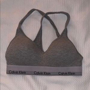 Gray cross back Calvin Klein bra